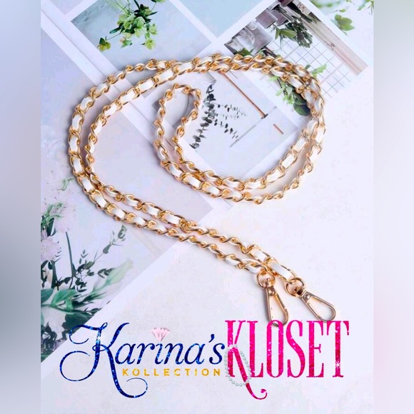 Crossbody Purse Strap 💕 EXCELLENT w/Designer Bags 💕 Gold & White Vegan Leather - Picture 1 of 5